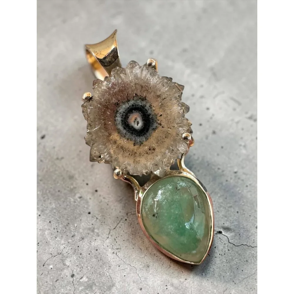 Quartz Stalactite & Amazonite Solid 925 Sterling Silver Pendant
